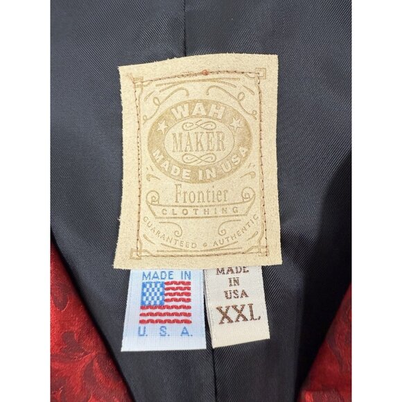 Wah Maker Frontier Mens Vest Size 2XL Ranch Western Cowboy Rodeo Red Floral Silk - Picture 8 of 12